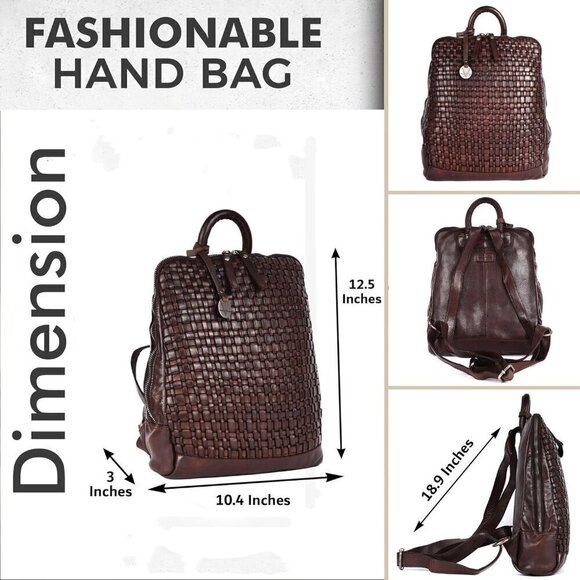 Women and Men Brown 12.5 Inch Leather Backpack with Adjustable Shoulder Strap - Picture 4 of 9